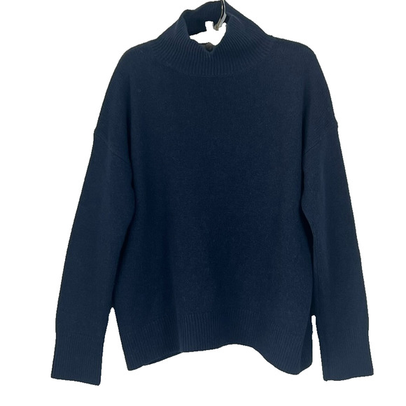 Naked Cashmere Sweater Women's Size L Midnight Blue Turtleneck Ribbed Trims
